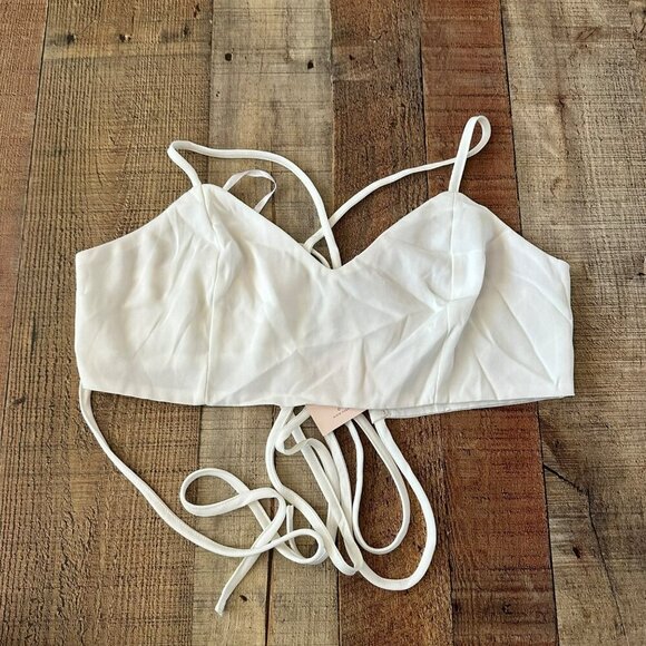 Superdown Revolve Kiya Tie Back rop Top White Wrap Tie Bralette Top L - Picture 1 of 7